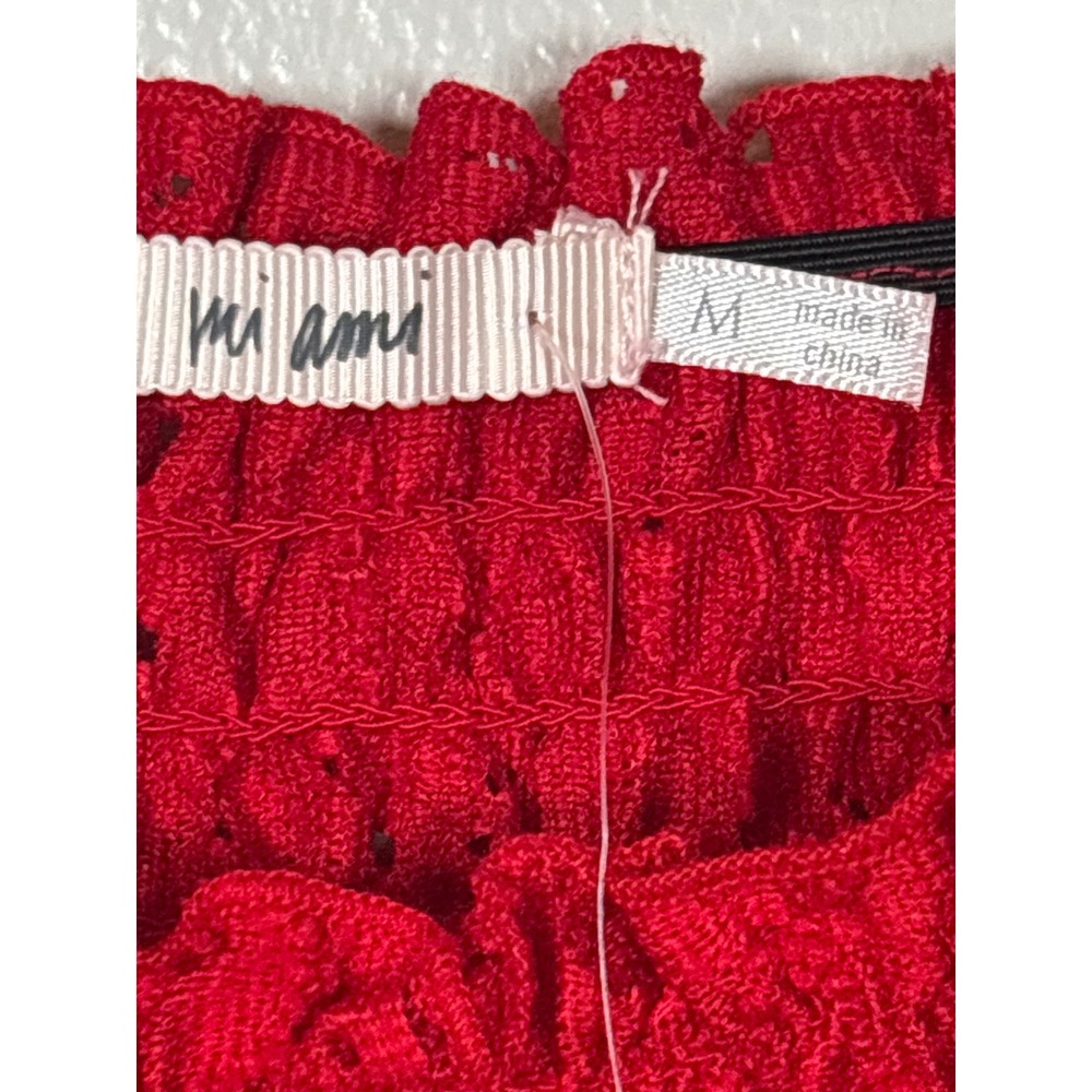 Francescas Mi Ami Red Eyelet Lace Smocked Mini Dress 3/4 Sleeve Women's M - Picture 3 of 7
